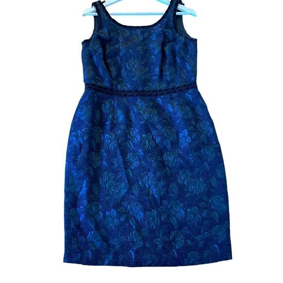 Sara Campbell navy black brocade rose print sheath dress - Picture 1 of 13